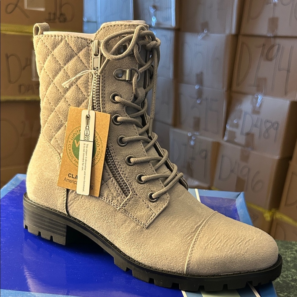 White Mountain Grey Quilted Combat Boots